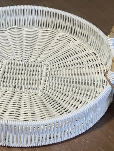 ELE Light & Decor Outdoor/Indoor Decorative White Wicker Serving Tray With Handle product