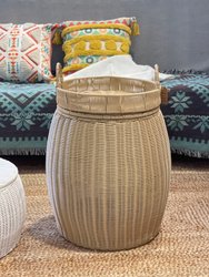 Outdoor/Indoor Wicker Storage Ottoman With Lid Boho Side Table