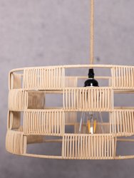 Plug In Wicker Rattan Natural Drum Pendant Light