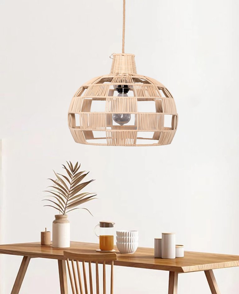 Plug In Wicker Rattan Natural Pendant Dome Shape Hanging Light
