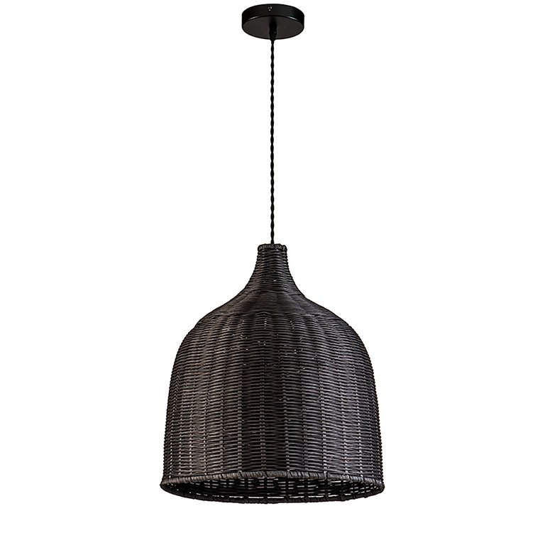 Reely 1-Light Black Pendant Design Pendant Light with Rattan Shade - Black