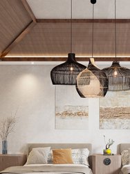 Bohemian Modern Hand-Woven Rattan Pendant Light Farmhouse Coastal Hanging Light