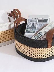 Coastal Storage Basket For Shelves Set Of 3 - Black