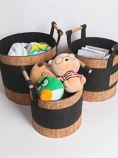 ELE Light & Decor Decorative Storage Basket Bins With Wood Handles Set Of 3 product