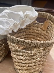 ELE LIGHT & DECOR Woven Baskets Organizer with Linen Built-in Handles Set of 2