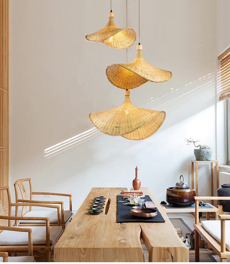 Three Lights Unique Rattan Pendant Light - Tan/Natural