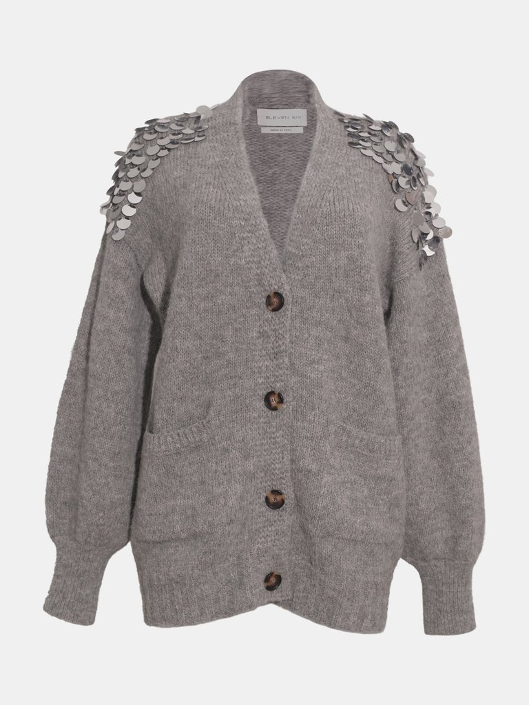 Cora Cardi Sweaters - Pale grey w/ silver sequin