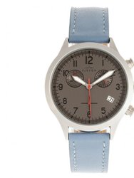 Antoine Chronograph Leather-Band Watch With Date - Light Blue/Charcoal