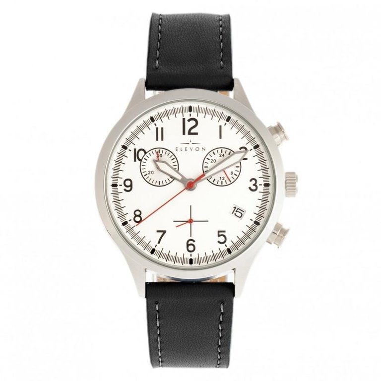 Antoine Chronograph Leather-Band Watch With Date - Black/Silver