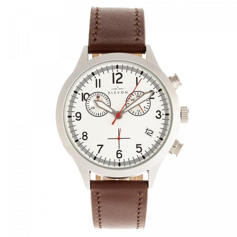 Antoine Chronograph Leather-Band Watch With Date - Brown/Silver