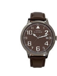 Elevon Sabre Leather-Band Watch With Date - Gunmetal/Goldenrod/Brown