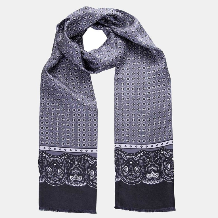 Amalfi Grey Long Slim Silk Scarf - Grey