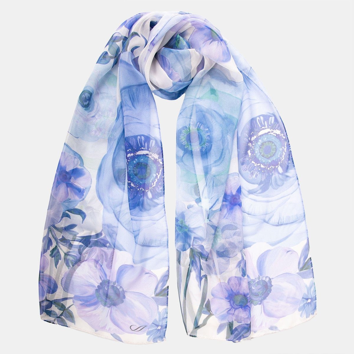 Elizabetta Italian Silk Georgette Scarf - Lavender Floral