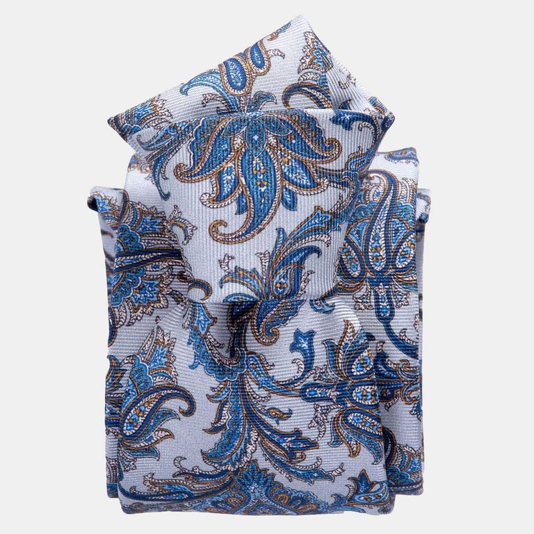 Firenze Blue Printed Silk Tie - Blue