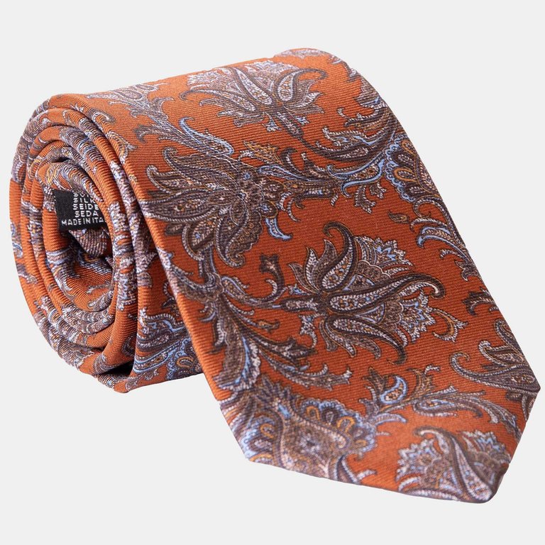 Firenze Rust XL Printed Silk Tie - Rust