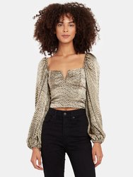 Alexa Crop Blouson Sleeve Blouse - Snake