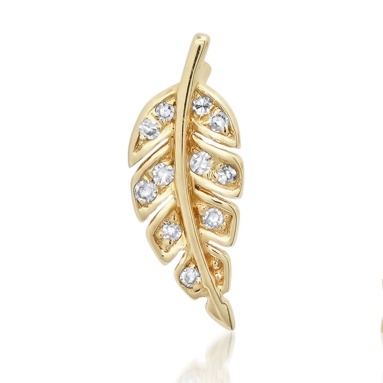 14K And Diamond Leaf Single Stud Earring - Gold