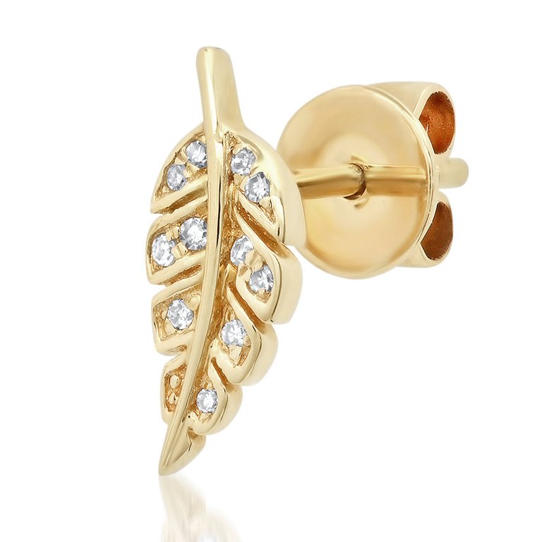 14K And Diamond Leaf Single Stud Earring