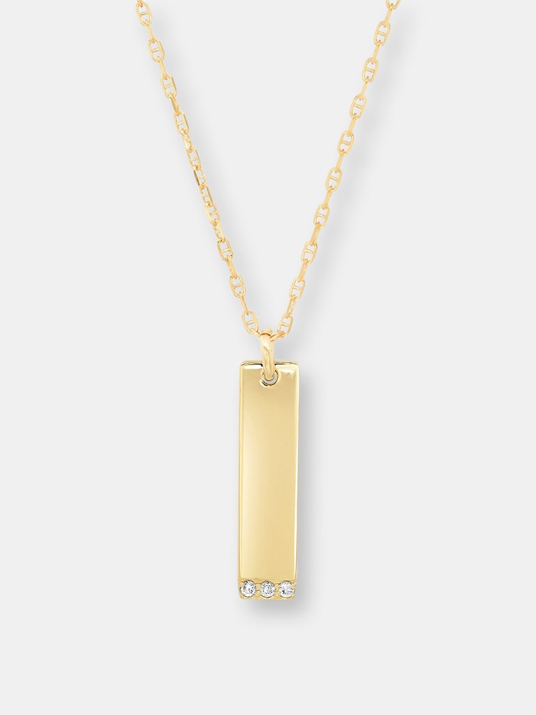 14K Gold Engravable Vertical Bar Necklace With Diamonds - Gold