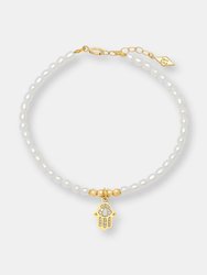 14k Gold Mini Gem Healing Charm Bracelet - Pearl/Hamsa