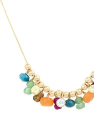 14K Gold Movable Multi Gemstone Beaded Necklace - Gold