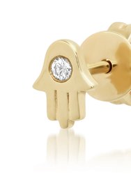 14K Gold With Diamond Single Hamsa Stud Earring