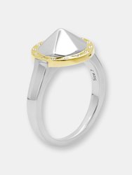 14K + Sterling Silver Large "Pyramid" Ring with Diamonds