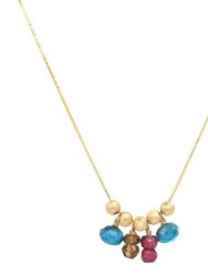 14K Yellow Gold Bead "Movable Beaded" Necklace With Jewel Tone Gemstone Drops - Gold