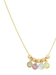 14K Yellow Gold Bead "Movable Beaded" Necklace With Pastel Drops - Yellow Gold