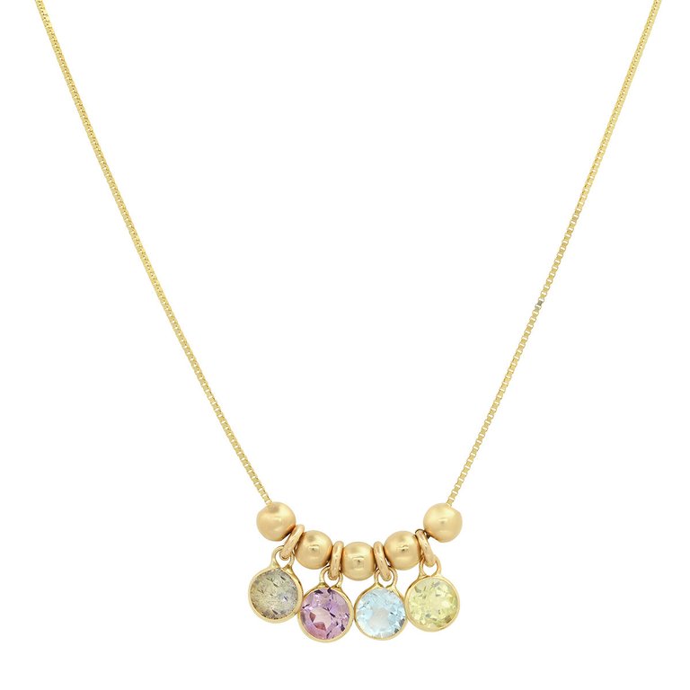 14K Yellow Gold Bead "Movable Beaded" Necklace With Pastel Drops - Yellow Gold