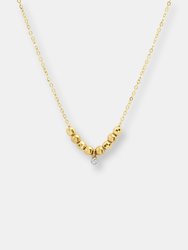 14K Yellow Gold Bead Necklace With Diamond Drop - Yellow Gold