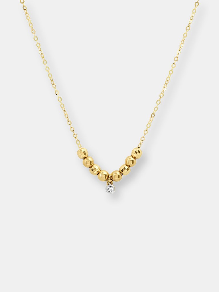 14K Yellow Gold Bead Necklace With Diamond Drop - Yellow Gold