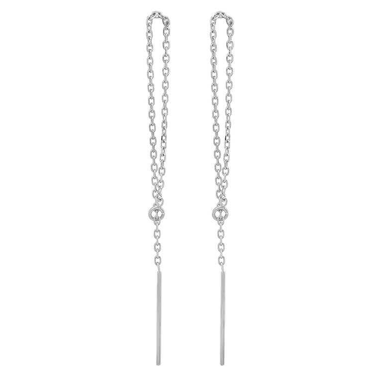 14K Yellow Or White Gold Loop Threader Earrings - White Gold