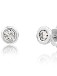 14K Yellow Or White Gold Single Bezel Diamond Stud Earrings - White Gold