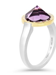 Amethyst "Pyramid" Ring With 14 K Yellow Gold, Sterling Silver And Diamonds