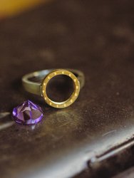 Amethyst "Pyramid" Ring With 14 K Yellow Gold, Sterling Silver And Diamonds