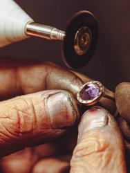 Amethyst "Pyramid" Ring With 14 K Yellow Gold, Sterling Silver And Diamonds