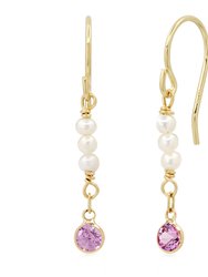 Baby "Single File" Earring With Pearl And Pink Sapphire - Gold