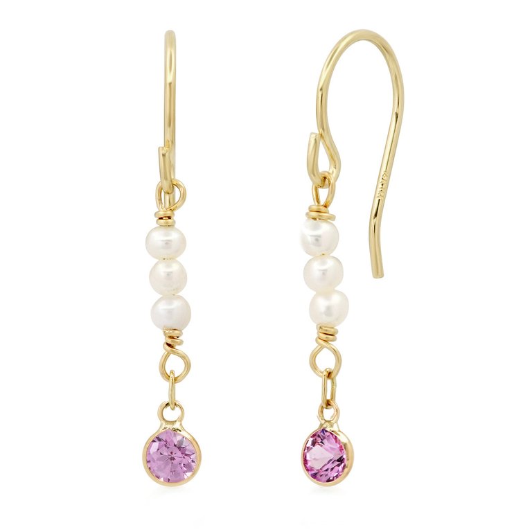 Baby "Single File" Earring With Pearl And Pink Sapphire - Gold