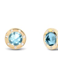 Blue Topaz "Pyramid" Studs With 14K Yellow Gold And Diamonds - Yellow Gold