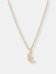 "Celestial" 14K Gold Tiny Moon Pendant With Diamond - Gold