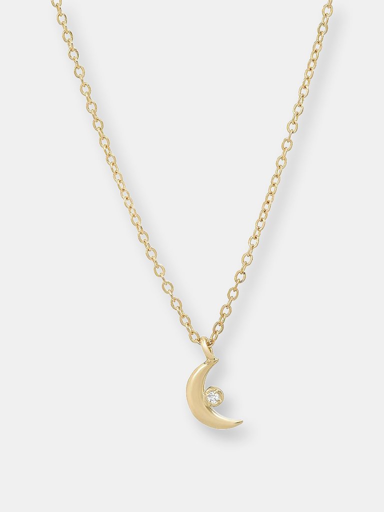 "Celestial" 14K Gold Tiny Moon Pendant With Diamond - Gold