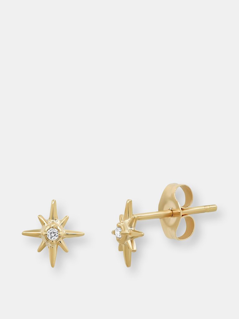 "Celestial" 14K Gold Tiny North Star Stud Earrings With Diamonds, Rubies, Sapphires - Diamond