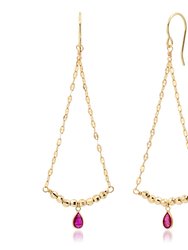 "Chandelier" Earrings With 14K Gold Beads And A Teardrop Ruby - Gold
