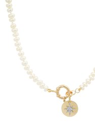 Chunky Knotted Gemstone Diamond Charm Necklace - Pearl - Gold