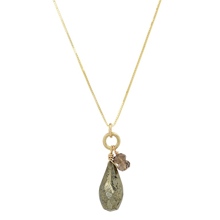 Gemstone Cluster Necklace - Pyrite And Smoky Topaz - Pyrite & Smoky Topaz