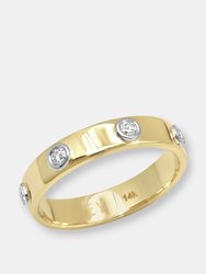 "Liquid Metal" 14K Gold Narrow Hammered Band With Seven Diamonds - Yellow Gold