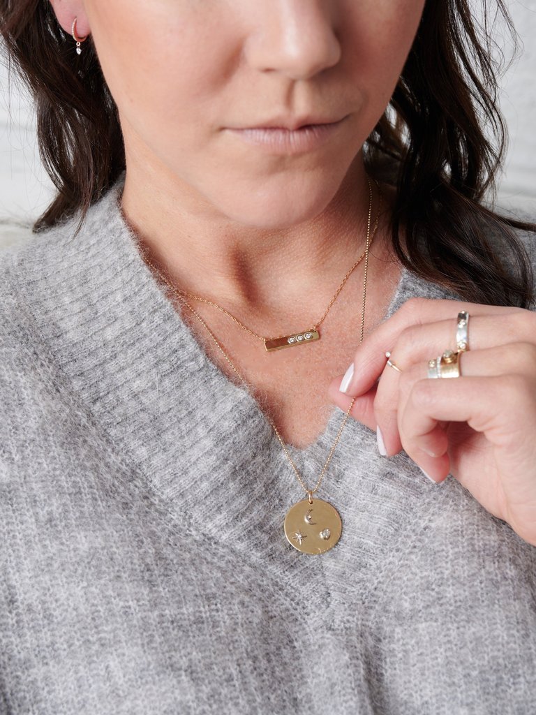 "Liquid Metal" 14K Gold " To The Moon And Back Medallion" With Diamonds