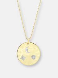 "Liquid Metal" 14K Gold " To The Moon And Back Medallion" With Diamonds - Gold