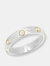 "Liquid Metal" Sterling Silver With 14K Gold Narrow Hammered Band With Seven Diamonds Ring - Sterling Silver
